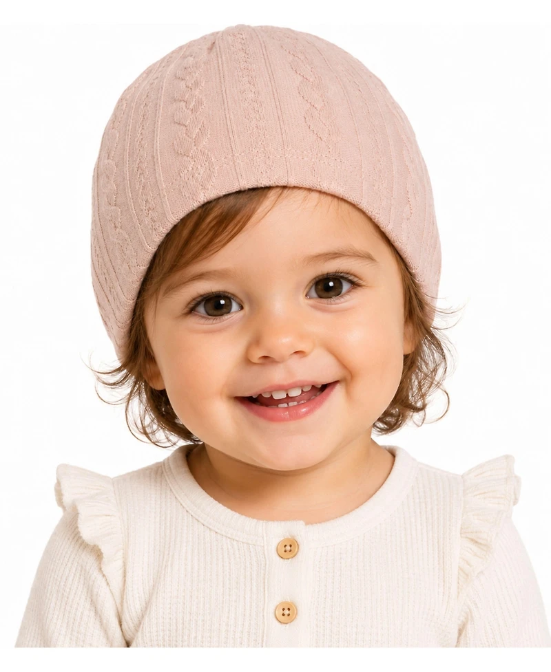 MeMoi Baby Girls Cozy Cotton-Rich Faux-Cable Jacquard Knit Beanie