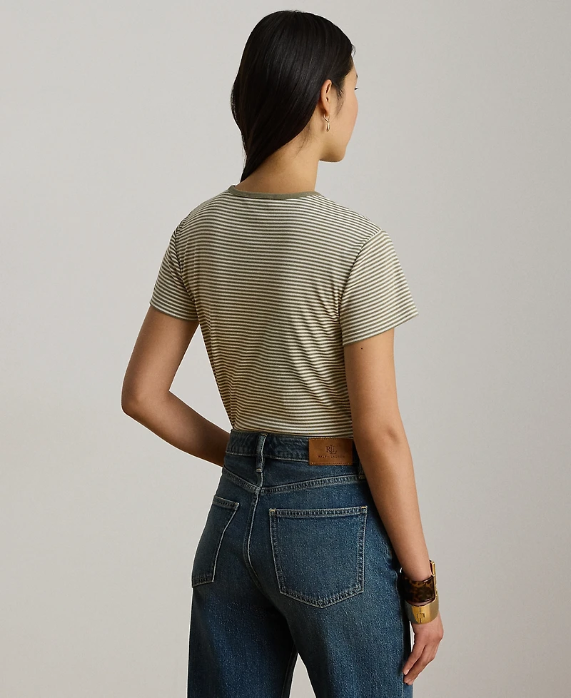 Lauren Ralph Petite Striped Rib-Knit Stretch Crewneck T-Shirt