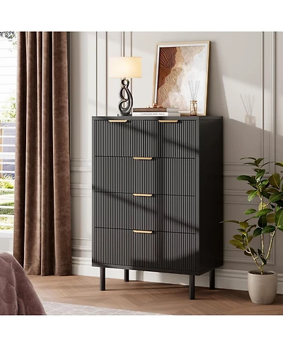 gaomon Drawer Dresser with Waveform Fluted Panel,Modern Bedroom Dresser Chest Cabinet Organizer with Anti-Tipping Design