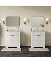 gaomon Fluted Bathroom Vanity with Ceramic Sink Freestanding Cabinet with Soft-Close Drawers and 1 Rotating-Down Drawer 30-Inch