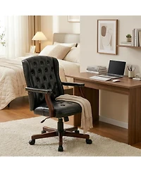gaomon Ergonomic Executive Office Chair - 350LBS Capacity - 7.6-Inch Thick Cushion - Leather Wingback, Sturdy Wood Base