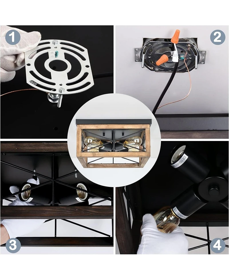 Midola Wooden Flush Mount Ceiling Lights, 4-Light Farmhouse Close to Ceiling Lighting Fixtures Ceiling Lamp for Kitchen Island Living Room Bedroom
