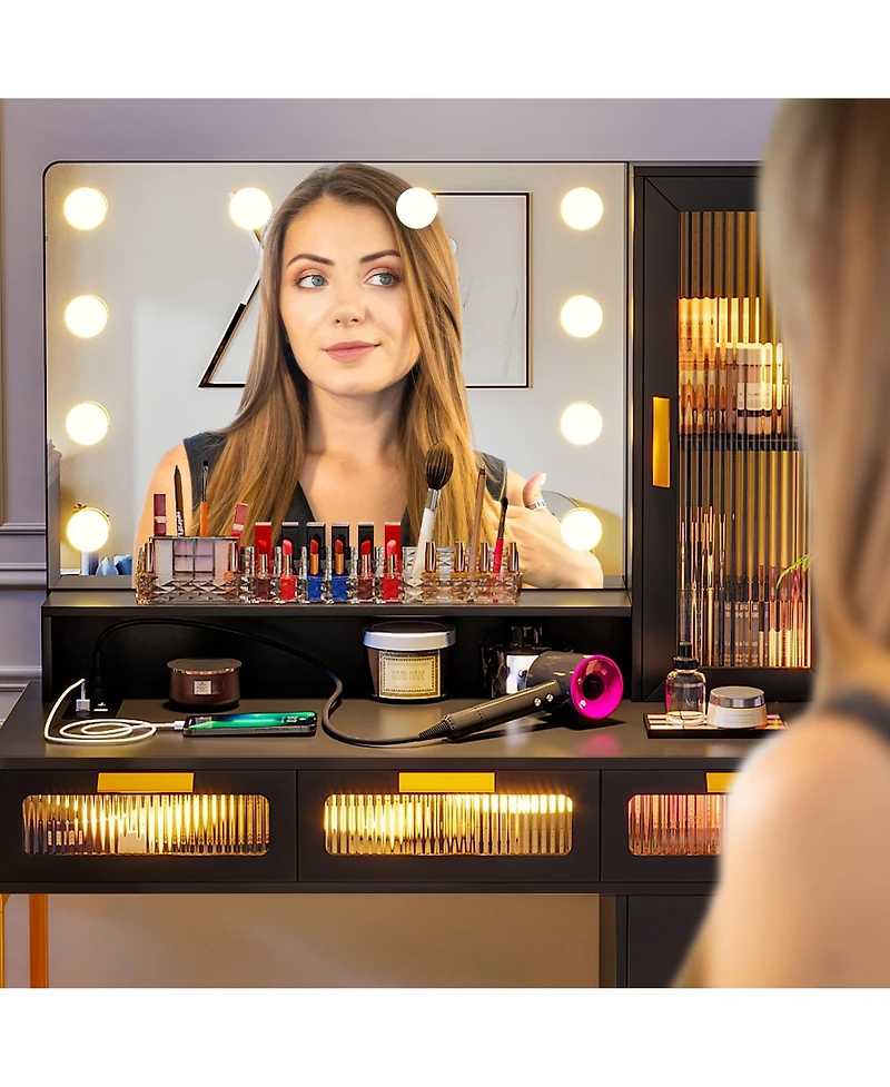 Vlsrka Vanity Desk with Hollywood Mirror and Led Lights