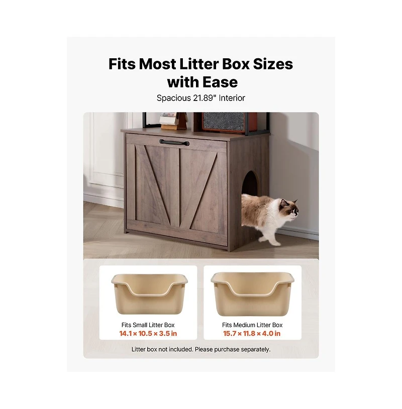 Ruie 23.6 in Cat Litter Box Enclosure Cabinet with Storage Shelves Modern