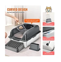 Ruie Xl Stainless Steel Cat Litter Box 6 in Deep with Filter Foot Board and Scoop
