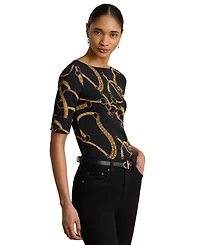 Lauren Ralph Petite Belting Print Boat Neck T-Shirt