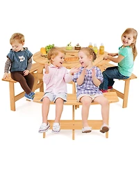 Gymax Kids Outdoor Wooden Picnic Table and Bench Set Umbrella Hole and Built-in Seats