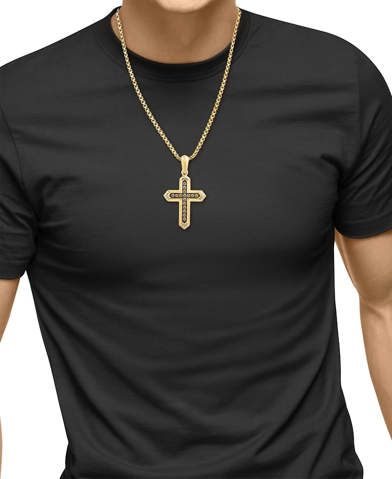 Effy Collection Men's White Diamond (1/20 ct. t.w.) & Brown Diamond (1/3 ct. t.w.) Pendant Necklace in 14k Gold-Plated Sterling Silver