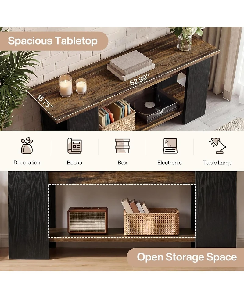 Tribesigns 63" Tv Stand for 55/60/65/70/75-Inch TVs, Farmhouse Entertainment Center with Open Storage Shelves, Long Television Media Console
