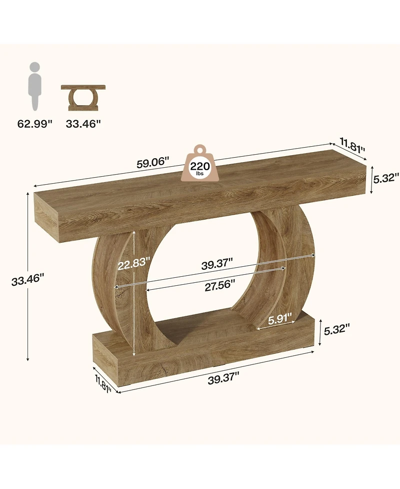 Tribesigns 59-Inch Farmhouse Console Table, Curved Entryway Table with Unique Circular Base, 2-Tier Behind-Couch Console