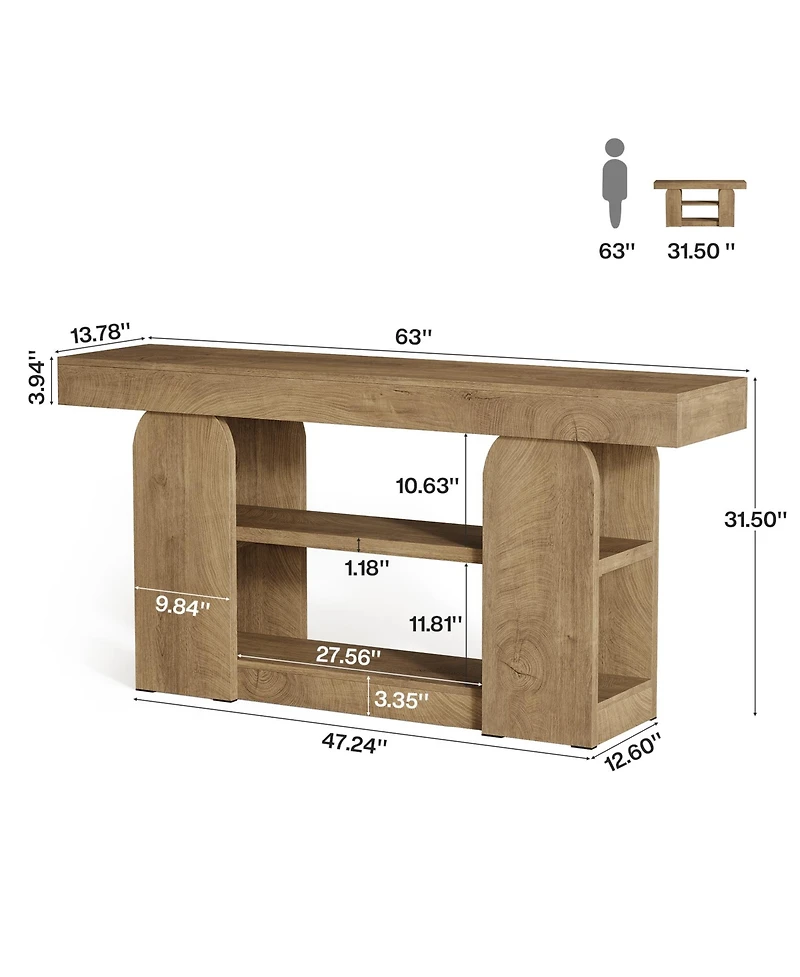 Tribesigns 63-Inch Console Table with Storage, 3-Tier Farmhouse Entryway Table, Long Narrow Wood Sofa Table Behind Couch