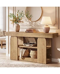 Tribesigns 63-Inch Console Table with Storage, 3-Tier Farmhouse Entryway Table, Long Narrow Wood Sofa Table Behind Couch