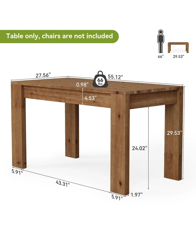 Tribesigns 55.12" Solid Wood Rectangular Dining Table, 30.71" Height Farmhouse Kitchen Table with Thick Legs