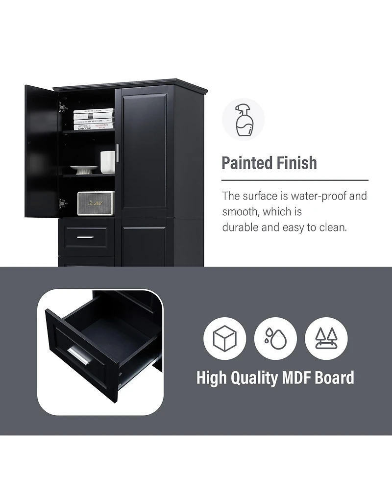 sumyeg Tall Storage Cabinet with Doors and 3 Drawers for Bathroom, Office or Home Organization