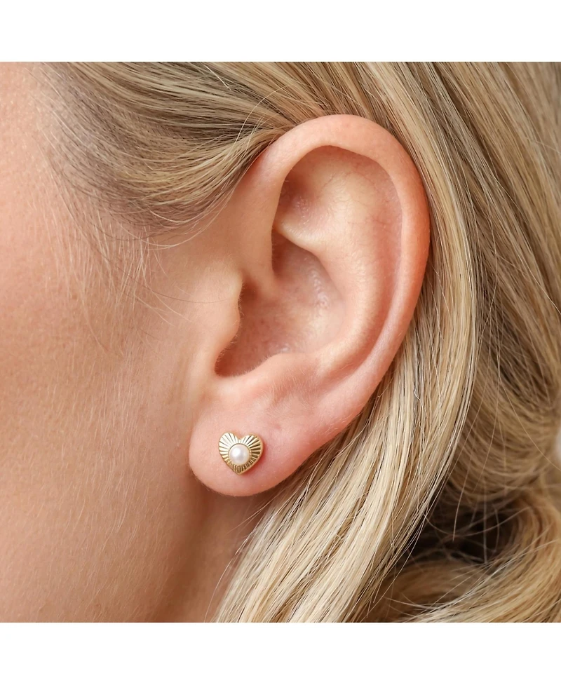 The Lovery Fluted Pearl Heart Screw Back Stud Earrings 14K Yellow Gold