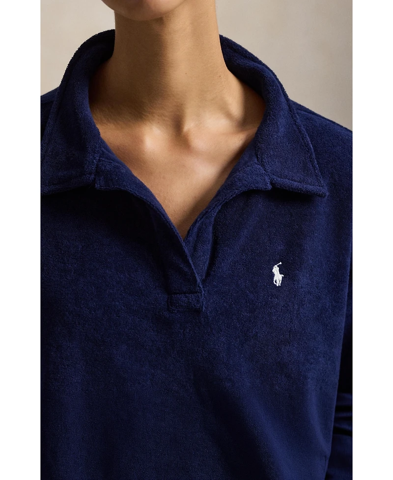 Polo Ralph Lauren Women's Navy Blue Cotton Terry Swimsuit Cover Up Shirt and Short Set