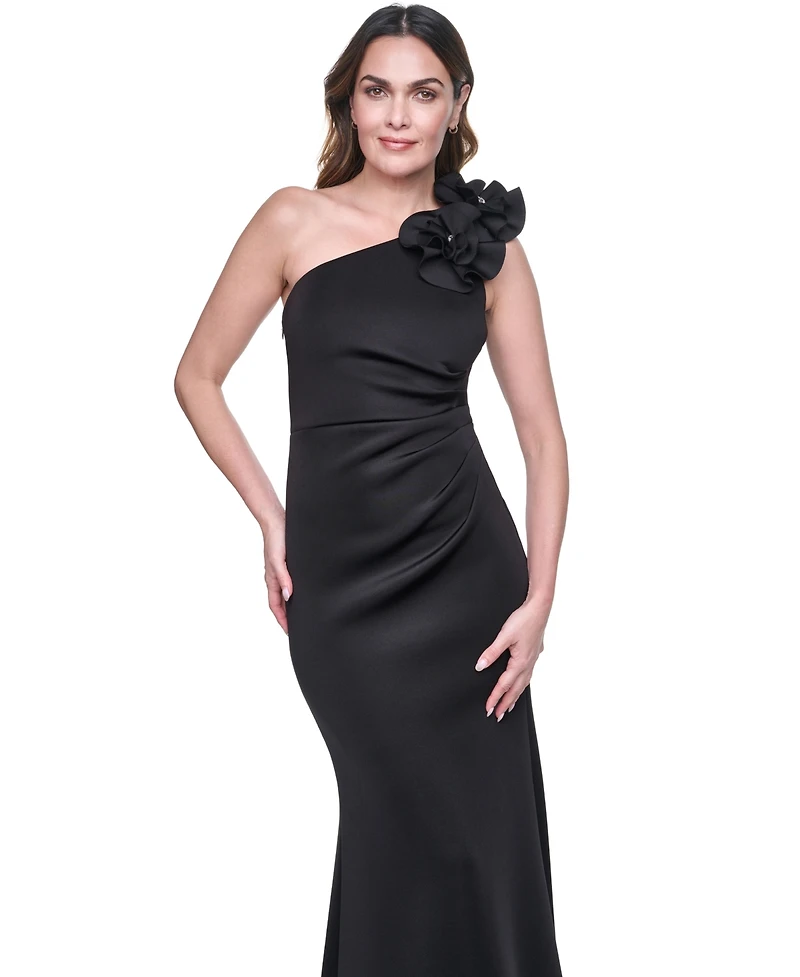 Eliza J Women's One-Shoulder Floral Applique Ball Gown