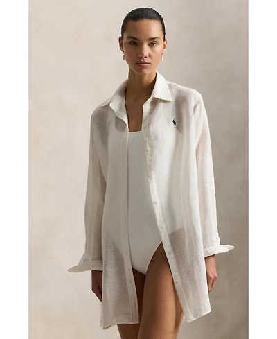Polo Ralph Lauren Women's Navy Blue Boyfriend Shirt Swimsuit Cover Up