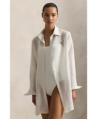 Polo Ralph Lauren Women's Navy Blue Boyfriend Shirt Swimsuit Cover Up
