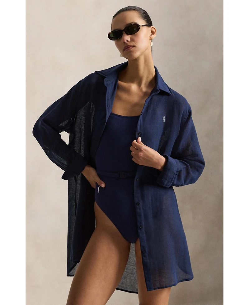 Polo Ralph Lauren Women's Navy Blue Boyfriend Shirt Swimsuit Cover Up