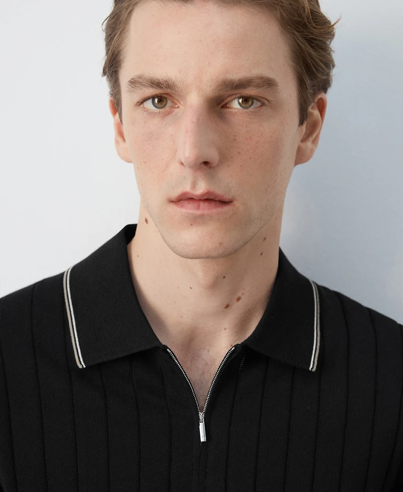 Mango Men's Fine-Knit Zipper Polo Shirt