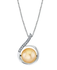 Macy's Cultured Golden South Sea Pearl (11mm) & Diamond Accent Pendant Necklace in Sterling Silver