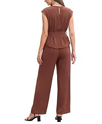 Cupshe Women's Crew Neck Belted Top and Wide Leg Pants Two-Piece Set