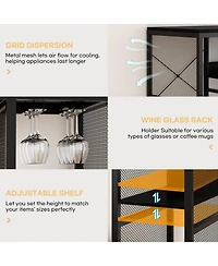 Aheaplus Coffee Bar Cabinet with Mini Fridge Space, Buffet Sideboard Charging Station