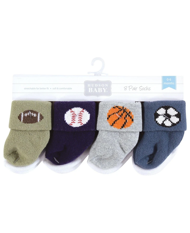 Hudson Baby Baby Boys Hudson Cotton Rich Newborn and Terry Socks 8-Pack