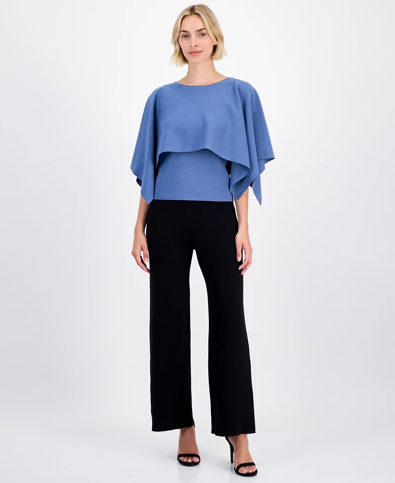 Anne Klein Petite Boat Neck Sweater Cape Top