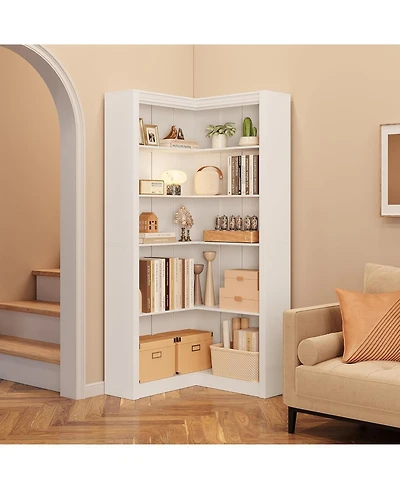 gaomon Five-tier Corner Bookshelf, Large L-shaped Tall Bookshelf with Anti-tipping Device, Suitable for Storage in Living Rooms and Home Offices