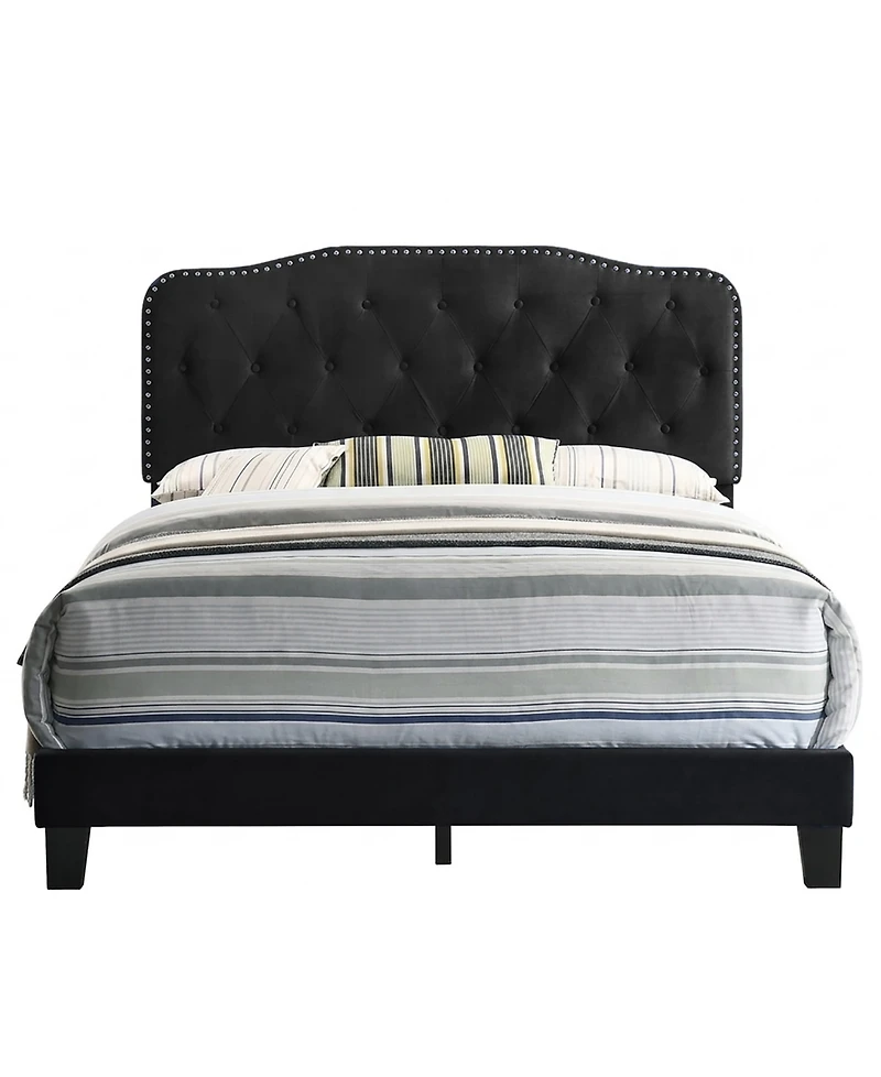 Best Quality Furniture 48" Velvet Full Panel Bed with Upholstery