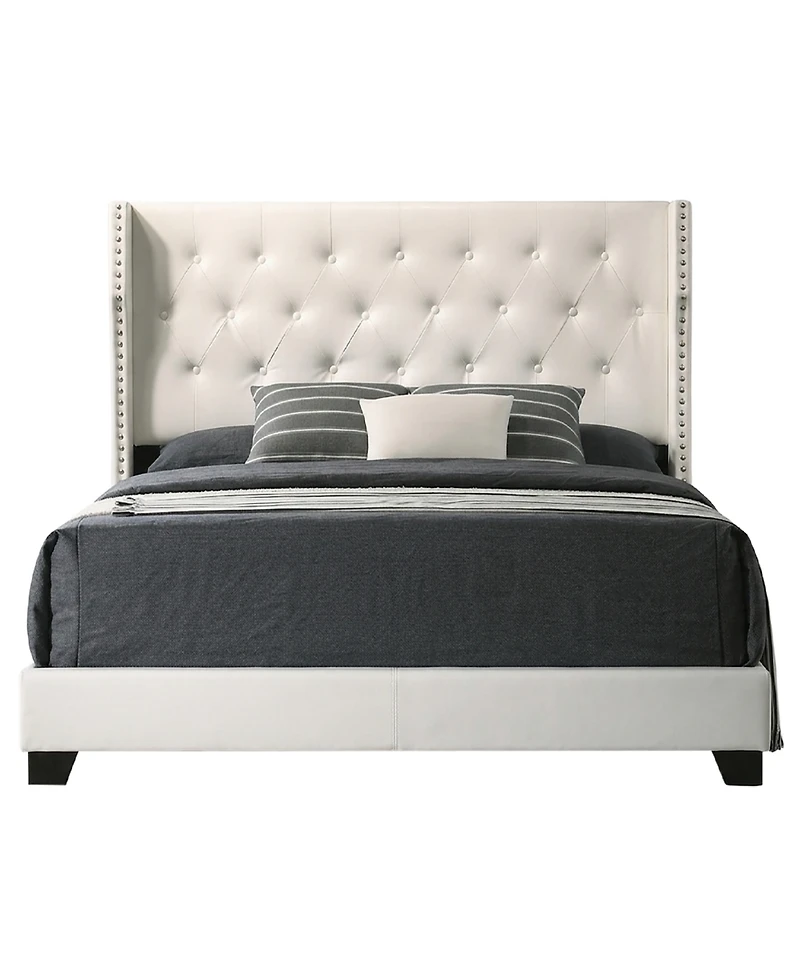 Best Quality Furniture 50" Faux Leather Full Panel Bed with Wing Headboard