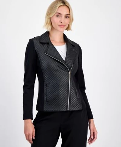 Anne Klein Womens Faux Leather Moto Jacket