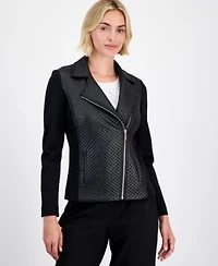 Anne Klein Womens Faux Leather Moto Jacket