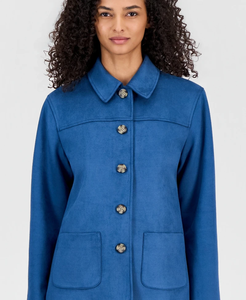 Anne Klein Women's Faux Suede Button-Front Long-Sleeve Jacket