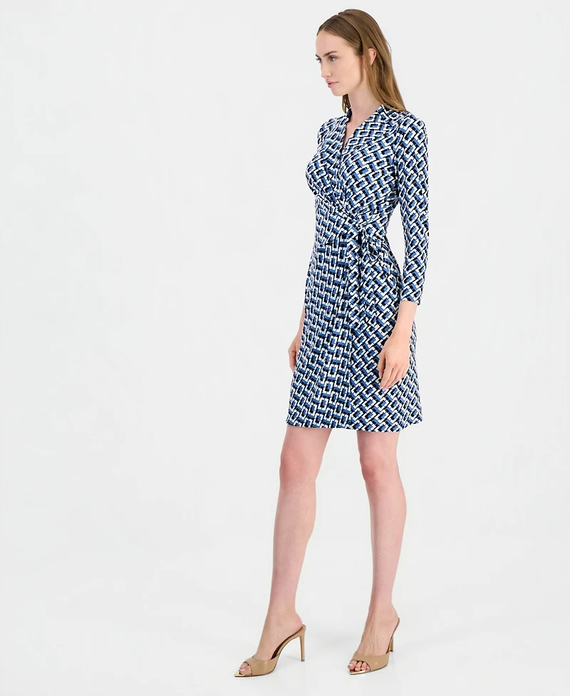 Anne Klein Women's Notched-Collar 3/4-Sleeve Wrap Dress
