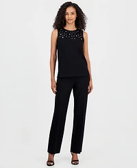 Anne Klein Women's Crewneck Grommet-Trim Sleeveless Top