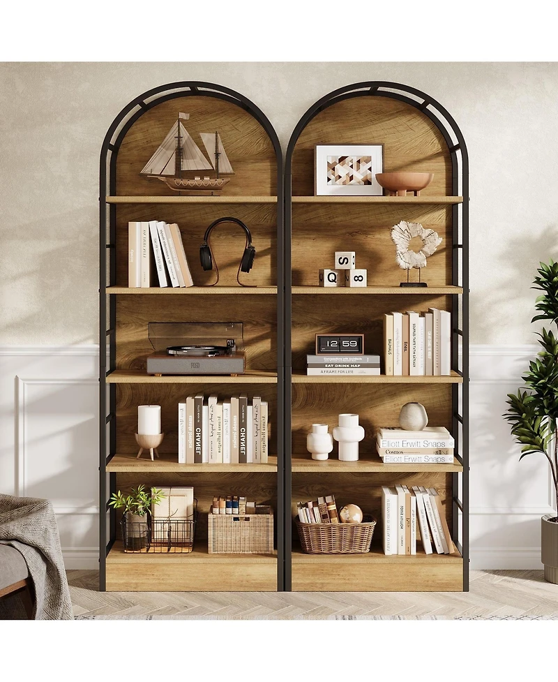 Slickblue Industrial 5-Tier Bookcase with Arched Design for Living Room