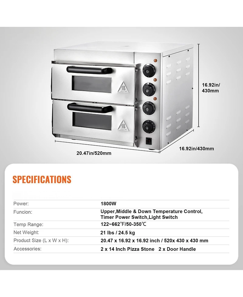 Cozito Countertop Electric Pizza Oven, Double Deck Stainless Steel Oven with Stone