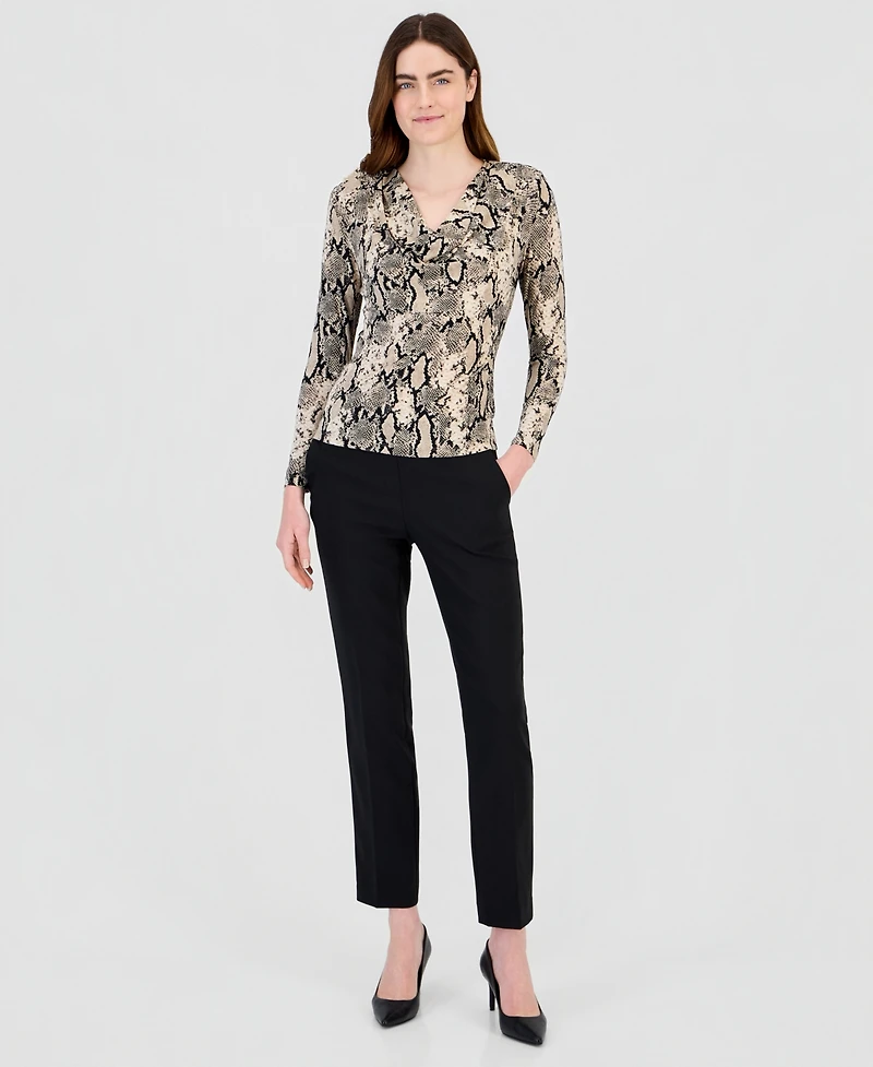 Anne Klein Women's Cowl Neck Long Sleeve Snake-Print Blouse