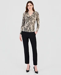 Anne Klein Women's Cowl Neck Long Sleeve Snake-Print Blouse