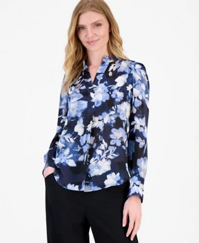 Anne Klein Womens V Neck Pleated Front Blouse