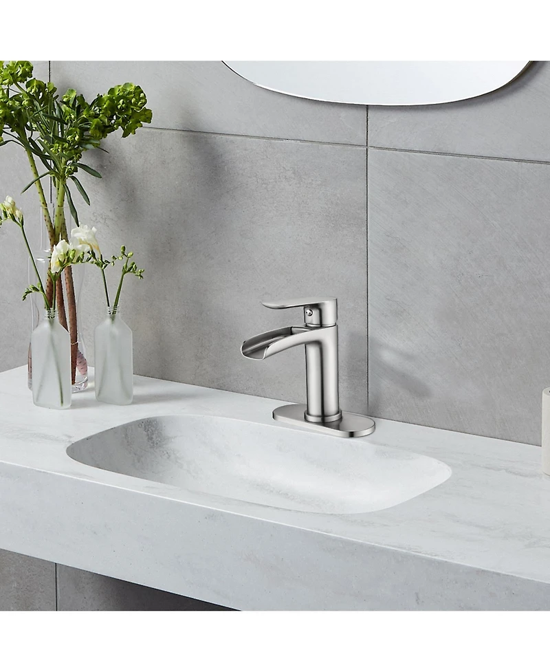 Phying Waterfall Bathroom Faucet Single Handle Bathroom Sink Faucets 1 or 3 Hole Solid Vanity Faucet with Deck Plate