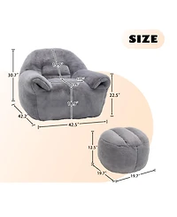 Rainsken Bean Bag Chair with Footstool, Faux Fur Chair, Filler Included, Soft Beanbag Chairs, Ergonomic, for Bedroom and Living Room