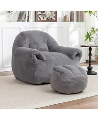 Rainsken Bean Bag Chair with Footstool, Faux Fur Chair, Filler Included, Soft Beanbag Chairs, Ergonomic, for Bedroom and Living Room