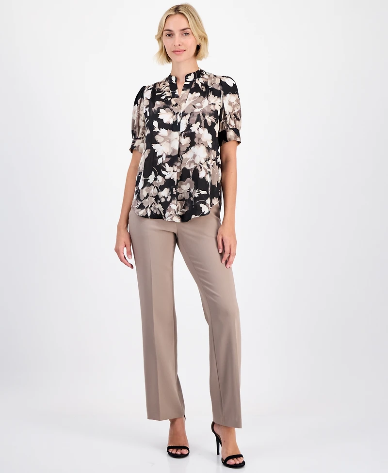 Anne Klein Petite Y-Neck Puff-Sleeve Top