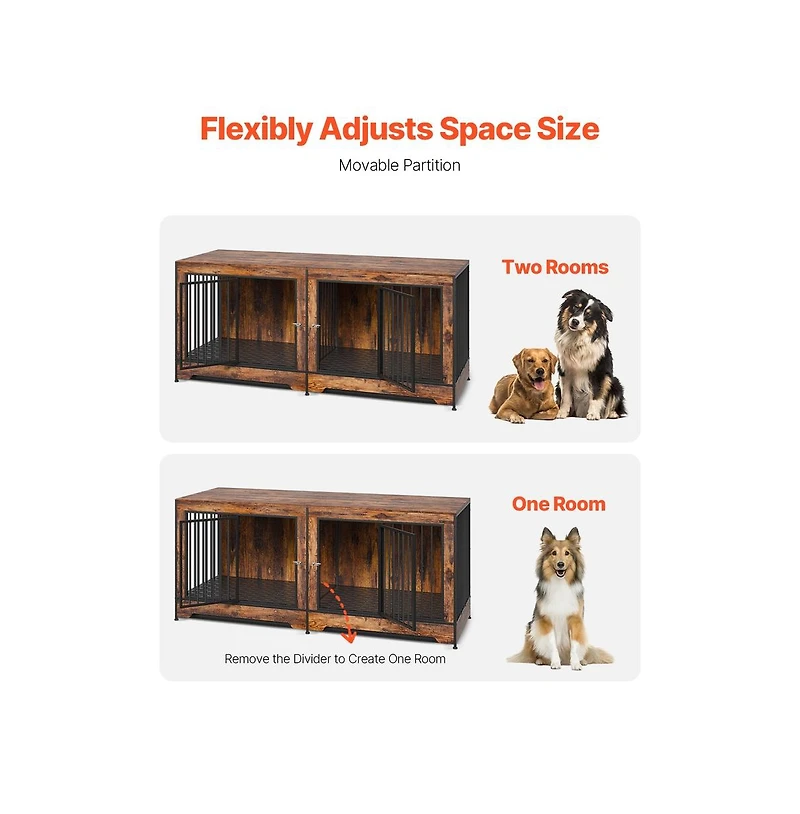 Ruie 75 in Double Dog Crate Furniture Extra Large with Divider 2 Door Cabinet