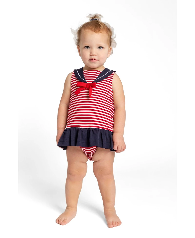 Florence Eiseman Baby Girl Stripe Knit Romper With Sailor Collar