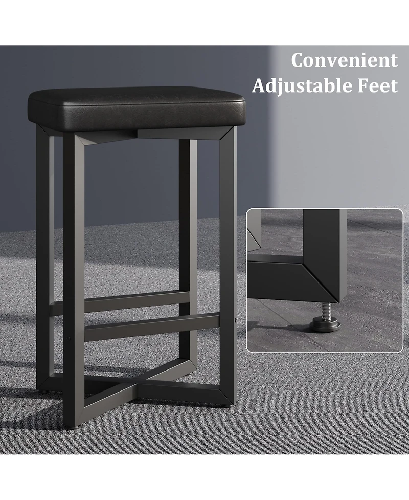 homfan 24.6 Inch Backless Counter Height Bar Stools, Pu Leather Upholstered Seat, Sturdy Metal Frame and Footrest for Home Bar Dining Room Kitchen